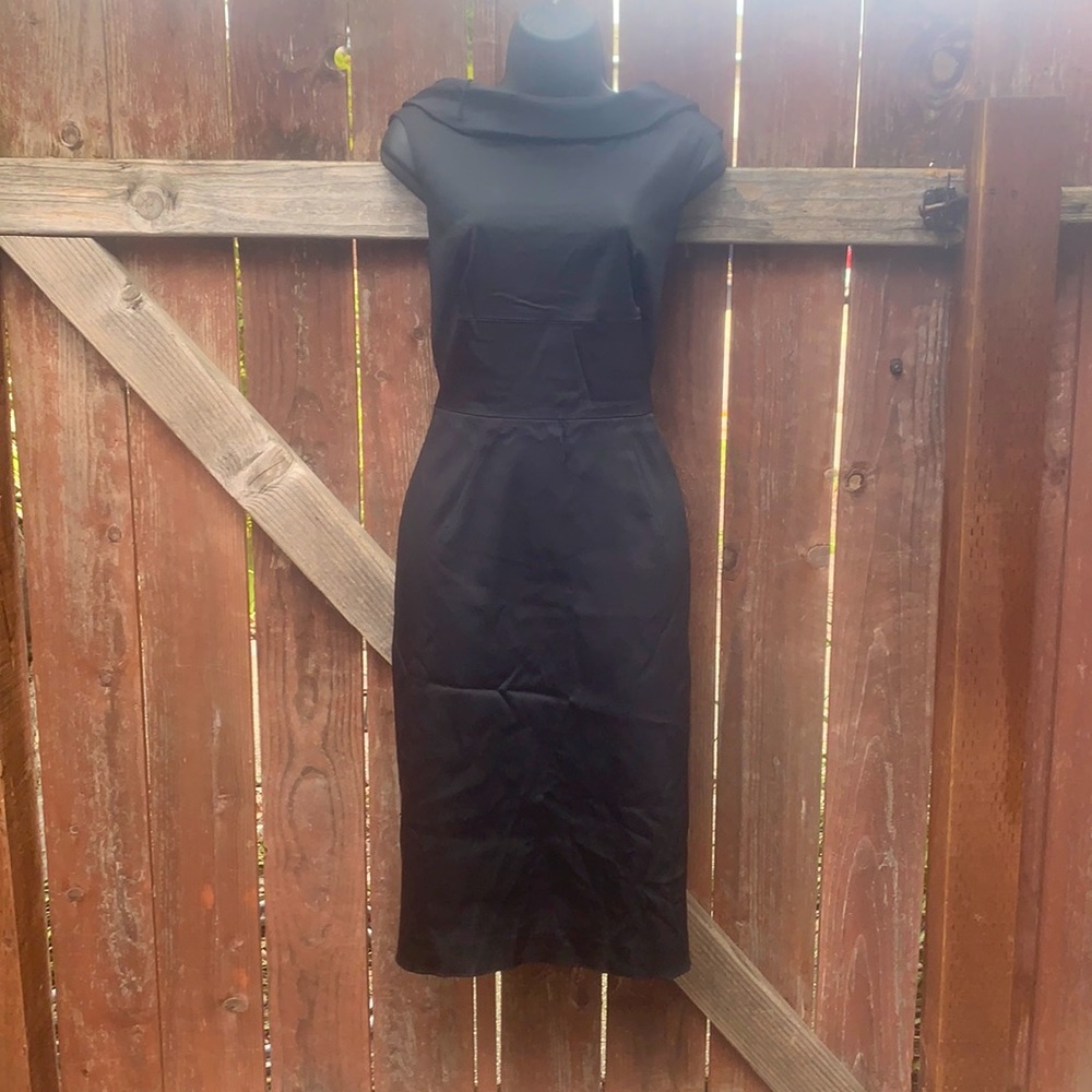 Adrianna Papell black satin dress.